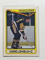 Front view of Mario Lemieux O-Pee-Chee card in sleeve