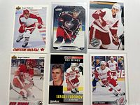 Overview of six Sergei Fedorov cards and one coin