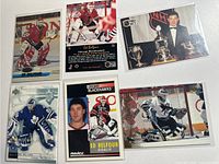 Front view of six Ed Belfour cards in sleeves
