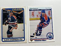 Two Glenn Anderson Edmonton Oilers cards side by side, O-Pee-Chee left, Upper Deck right
