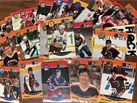 Scattered view of majority of cards showing mix of All-Star orange bordered and regular issue Pro Set cards