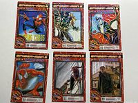 Six Spider-Man 2 holographic cards laid out front side