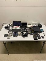Overall view of all electronics on table