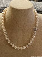 Necklace displayed on bust showing full strand and clasp