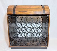 Front view showing 20 bottle rings and wood slats