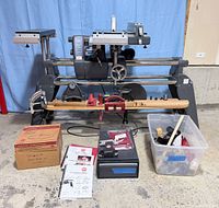 Full view of Shopsmith Mark 7 with accessories laid out