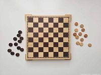 checkerboard centered, discs grouped by color left and right