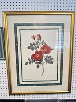 Front view of the framed P.J. Redouté rose print showing artwork, mats, and gold frame
