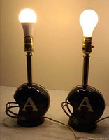 Both helmet lamps illuminated with bulbs installed