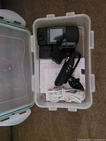 Top view showing all devices inside storage bin