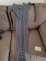 Front view of grey ribbed button-front maxi dress