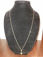 Full view of gold tone necklace on display bust