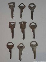 All nine vintage keys laid out