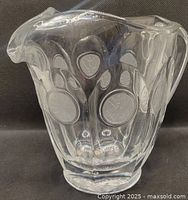 Full view of clear Fostoria Coin Glass pitcher