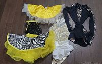 All four dance costumes laid out on floor