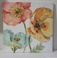 Front view of square floral canvas showing entire artwork