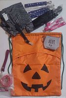 All items laid out showing pumpkin bag, chevron bag, umbrella, Dream Big pouch, wristlet straps