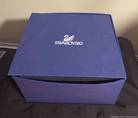 Blue Swarovski box closed, logo visible