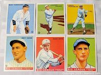Six re-issue Big League Chewing Gum baseball cards of early players