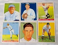 Six reprint cards laid out, full fronts visible