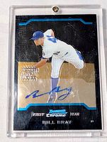 Front of Bowman Chrome Bill Bray autographed card in screw-down case