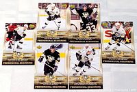 Overall view of six Sidney Crosby Phenomenal Beginning cards