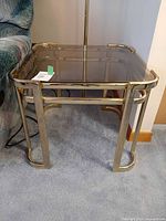 Perspective view of table beside sofa