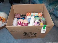 top view of box showing assorted yarn