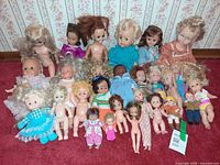 Overall shot of entire group of dolls on carpet