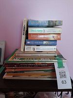 Stack showing fiction titles and craft magazines