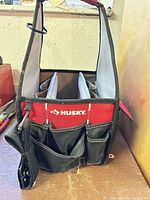Front angled view of Husky tool bag, empty