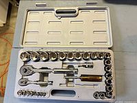 Overall view of open Westward socket set in case