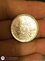 Reverse showing 5 Francs, date 1972, branches