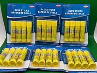 Front view of all six blister packs showing glue sticks