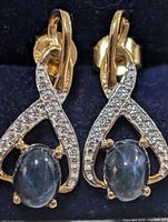 Front view of both earrings showing sapphires and CZ accents