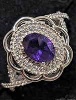 Top view of ring showing amethyst and CZ halo