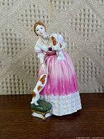 Front view of figurine showing Queen Victoria and two spaniels