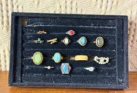 Full tray overview showing entire assortment of rings