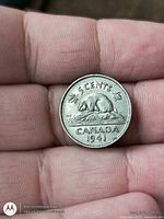 Reverse: beaver on rock, 5 CENTS, CANADA, 1941