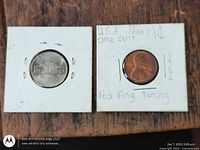 Nickel reverse (Monticello) and cent obverse in holders