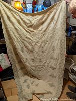 Full view of coverlet front showing motifs and borders