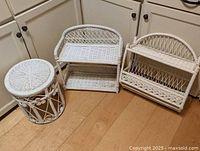 all three white painted wicker pieces together