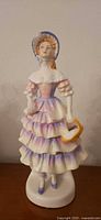 Front view of Royal Doulton Meg figurine showing full attire and bonnet
