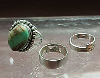 Three sterling silver rings on display