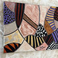 Front view of abstract acrylic painting showing full design and signature