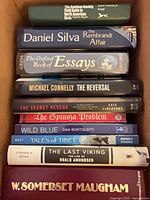 Spine view of all ten books stacked