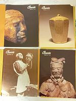 Four Ceramics Monthly magazines with sculpted head, stoneware jar, potter, terracotta warrior covers