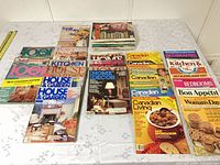 Overview of all magazines laid out on table