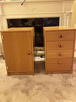 Both IKEA pine tables side by side