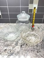 All three glass items with measuring tape for scale